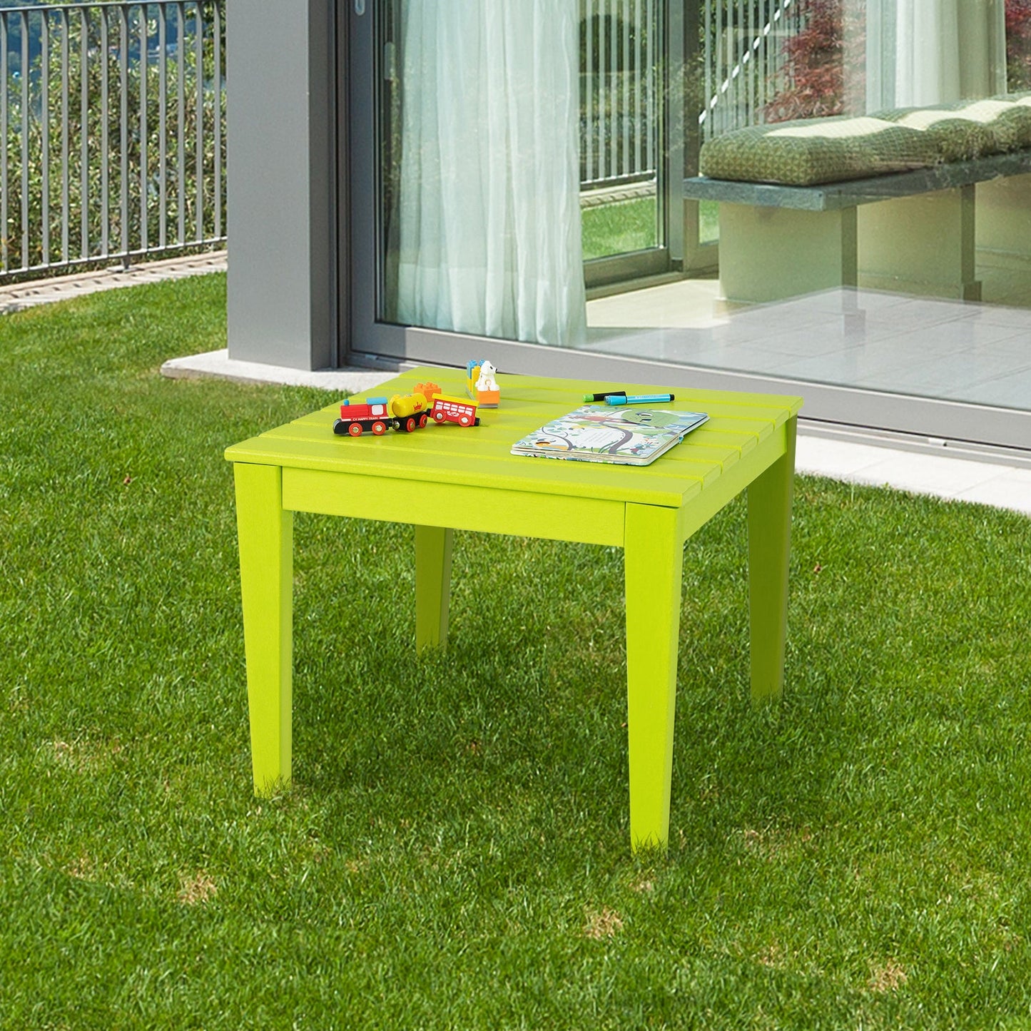 64.5 x 64.5 cm HDPE Square Kids Table for Reading Drawing Dining-Green
