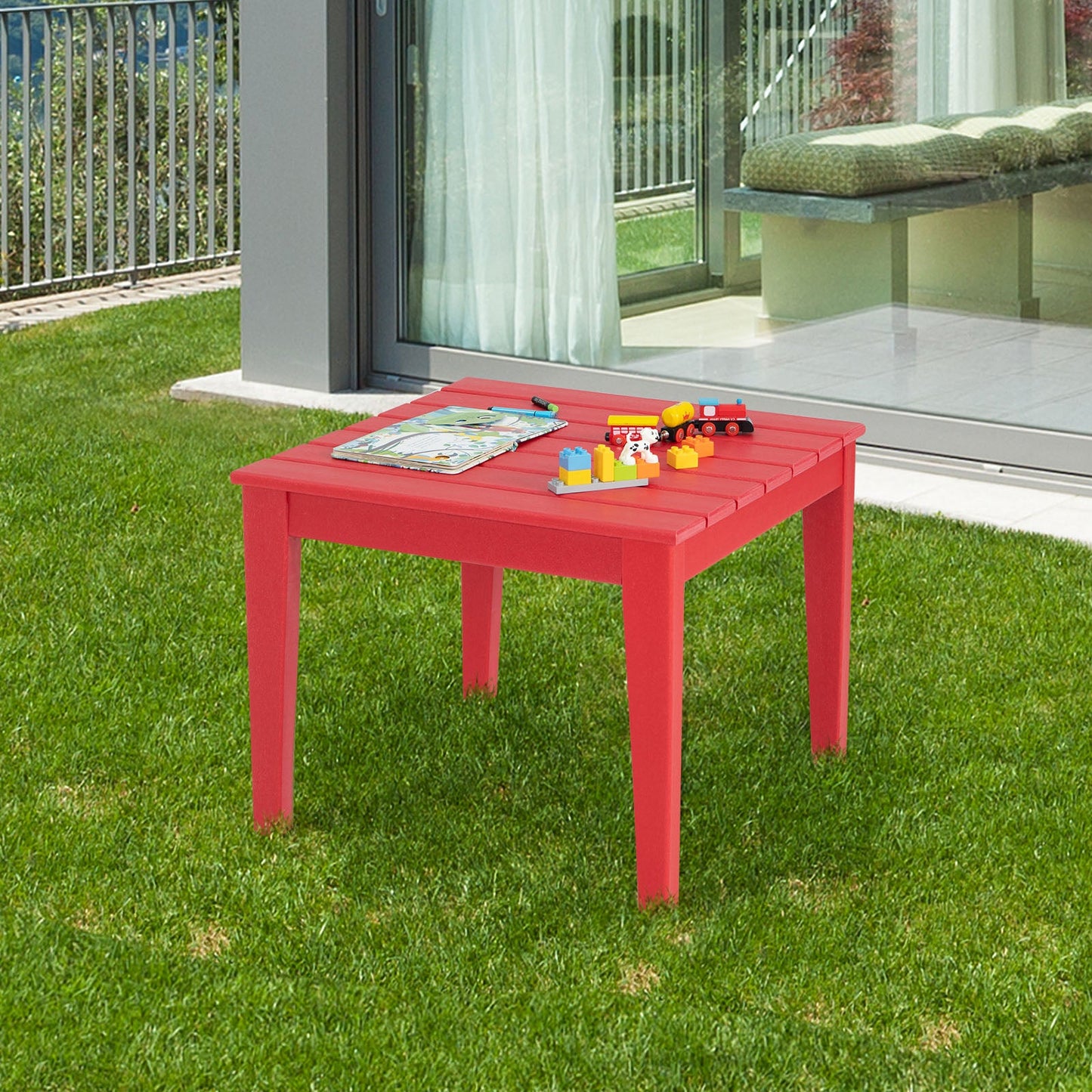 64.5 x 64.5 cm HDPE Square Kids Table for Reading Drawing Dining-Red