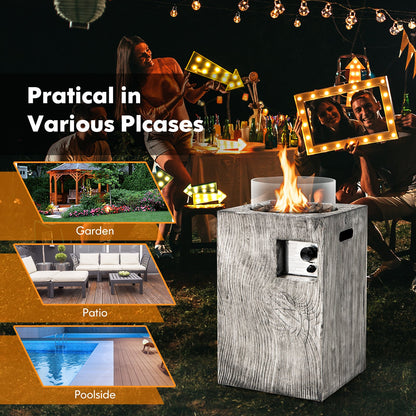 8.79 KW Propane Gas Fire Pit Table with Glass Wind Guard-Grey