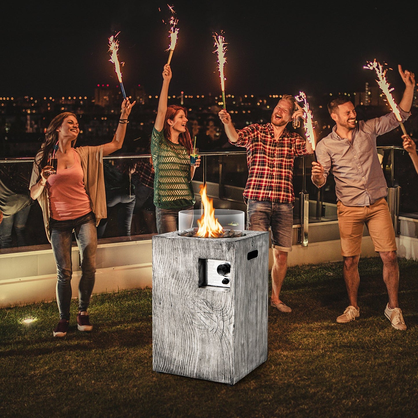 8.79 KW Propane Gas Fire Pit Table with Glass Wind Guard-Grey