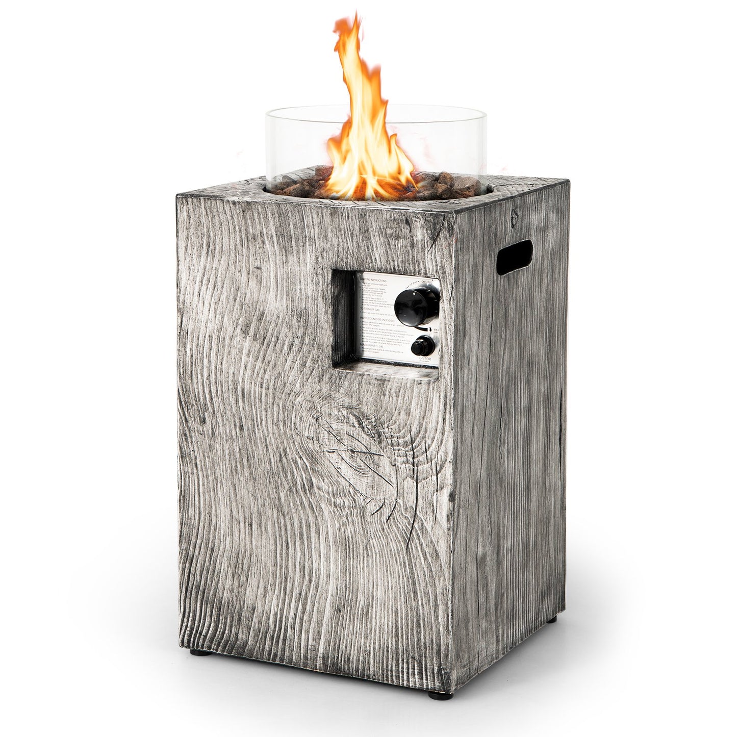 8.79 KW Propane Gas Fire Pit Table with Glass Wind Guard-Grey