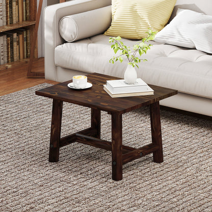 Square Side Table with Sturdy Legs and Reinforced Crossbar-Brown