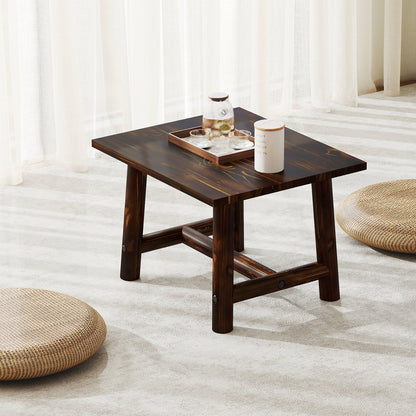 Square Side Table with Sturdy Legs and Reinforced Crossbar-Brown