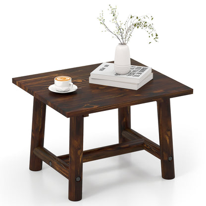 Square Side Table with Sturdy Legs and Reinforced Crossbar-Brown