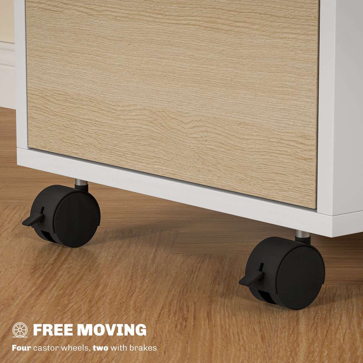 HOMCOM Three-Drawer Locking Filing Cabinet - Oak/White