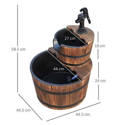 Outsunny Wooden Water Pump Fountain Cascading Feature Barrel Garden Deck (2 Tier)