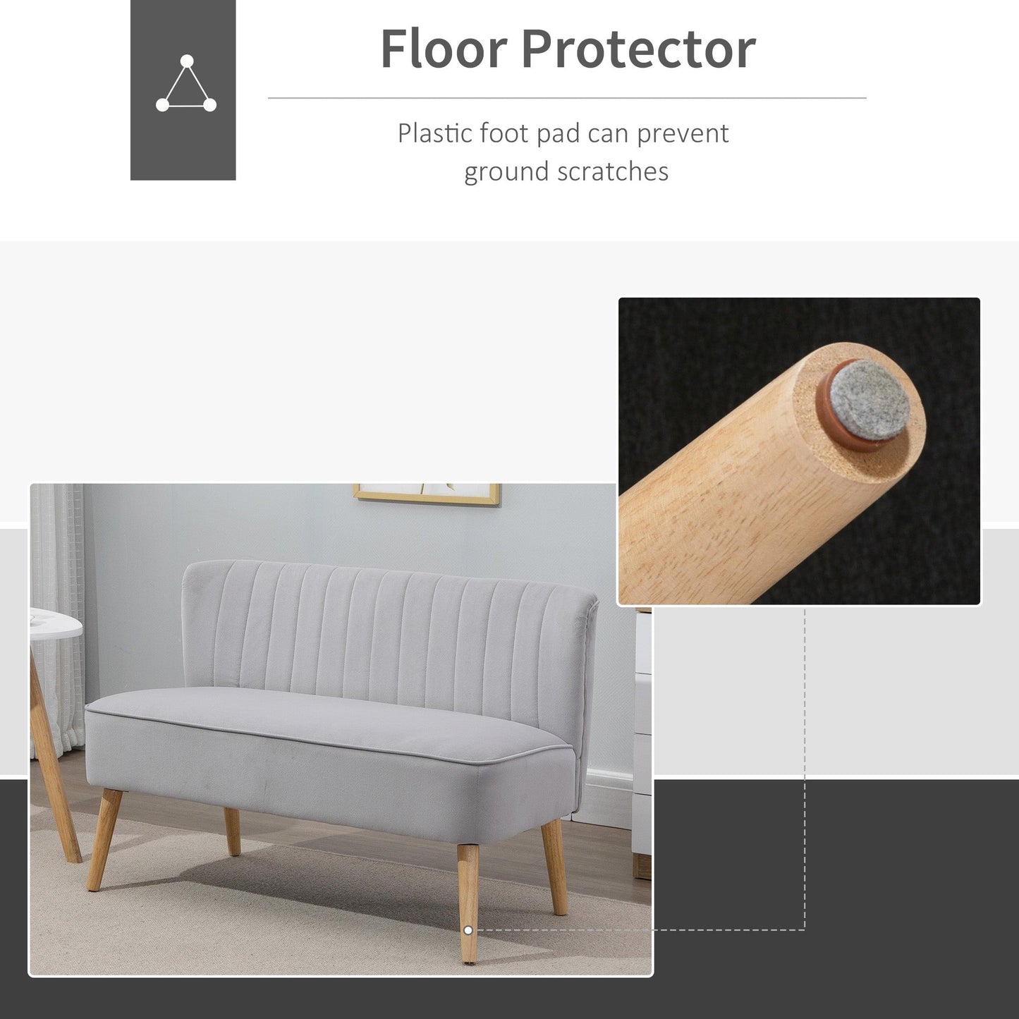 HOMCOM Modern Velvet Double Seat Sofa w/ Wood Frame Foam Padding High Back Soft Comfortable Compact Couch Light Grey