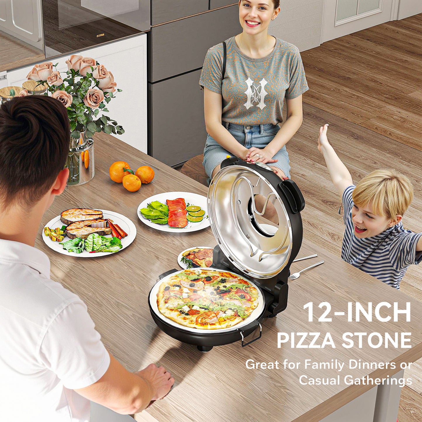 HOMCOM 1200W Pizza Oven, 12 Inch Electric Pizza Maker with Viewing Window, Dual Knob Temp & Timer Control, Overheat Protection, Black