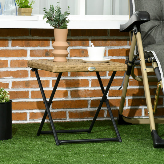 طاولة قهوة صغيرة مربعة قابلة للطي من Outsunny Garden، طاولة جانبية منسوجة من الخيزران في الهواء الطلق، مقاس 40 ارتفاعًا × 40 طولًا × 40 سم عرضًا سم، طبيعية
