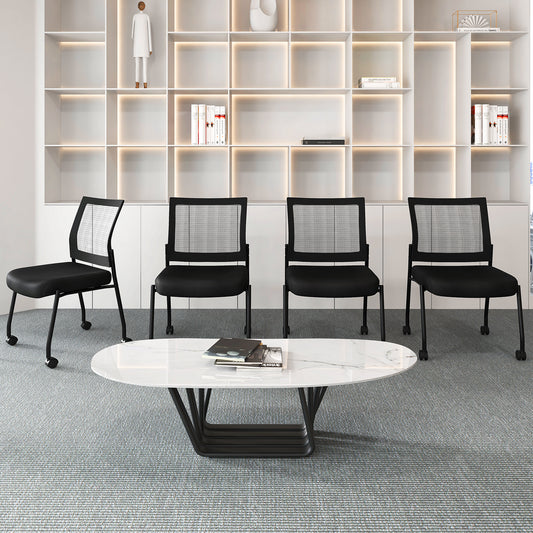 Stackable Armless Waiting Room Guest Chair with Wheels Set of 4-Black
