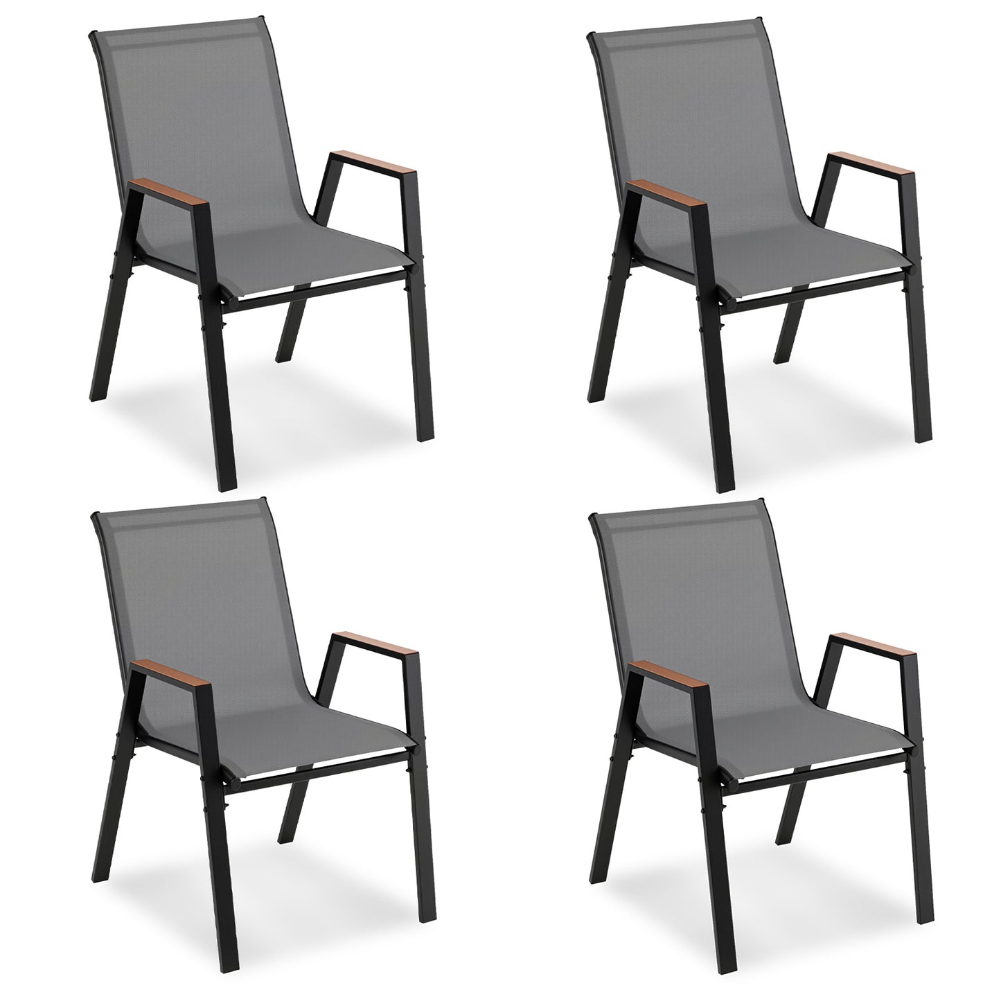 Stackable Patio Chairs Set of 4 Outdoor Breathable Fabric Dining Chairs with High Backs-Grey