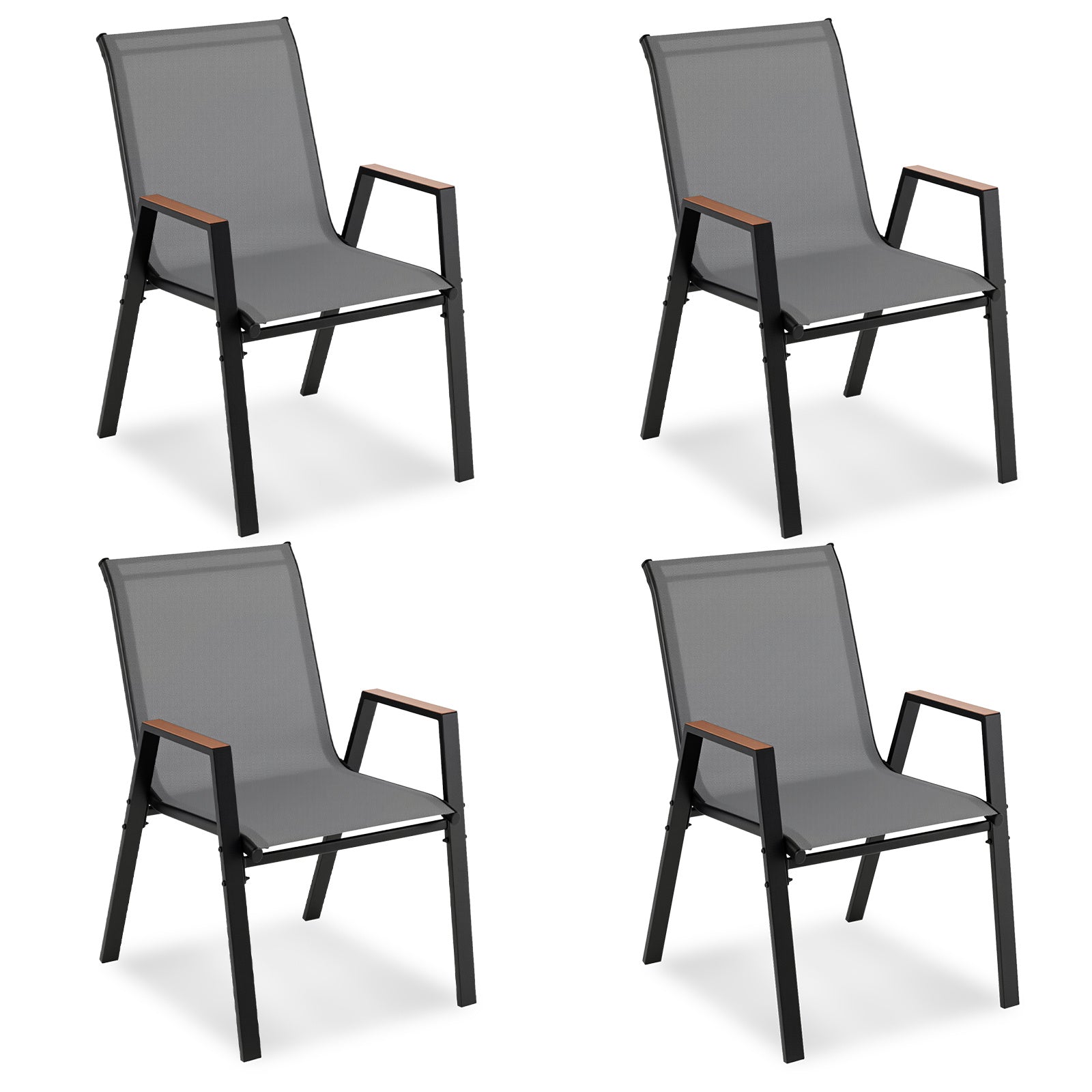 Stackable Patio Chairs Set of 4 Outdoor Breathable Fabric Dining Chairs with High Backs-Grey
