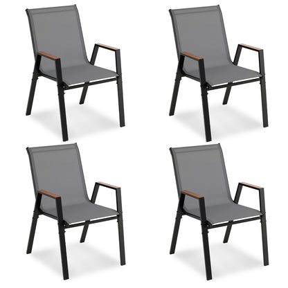 Stackable Patio Chairs Set of 4 Outdoor Breathable Fabric Dining Chairs with High Backs-Grey
