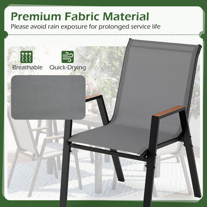 Stackable Patio Chairs Set of 4 Outdoor Breathable Fabric Dining Chairs with High Backs-Grey