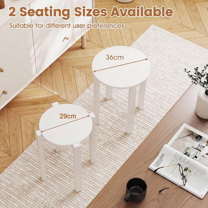 Stackable Stools Set of 4 with Rolling Base Solid Rubber Wood Nesting Stools-White