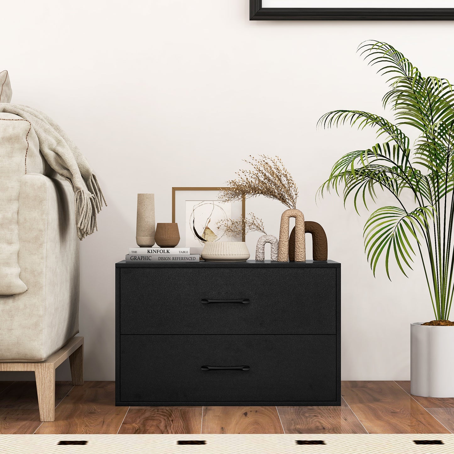 Stackable 2-Drawer Dresser with Anti-scratch Pads and Anti-tipping Devices-Black