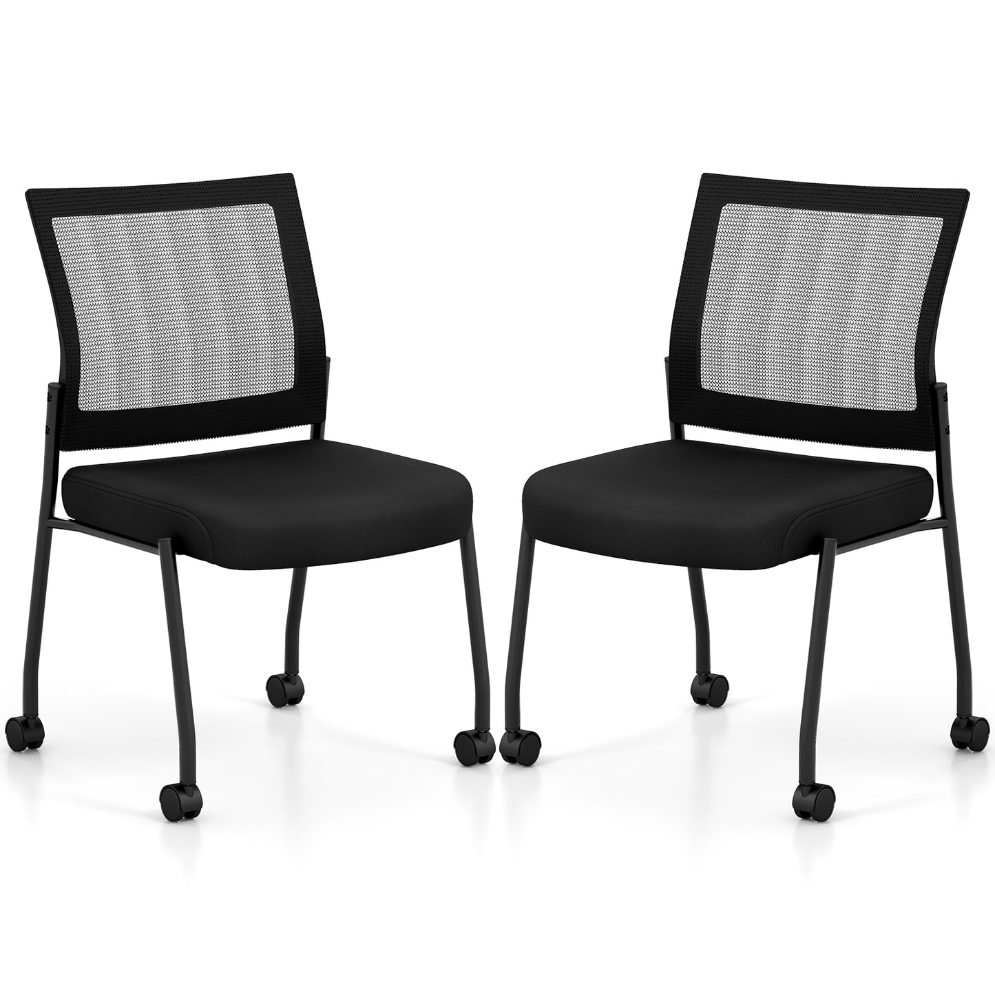 Stackable Armless Waiting Room Guest Chair with Wheels Set of 2-Black