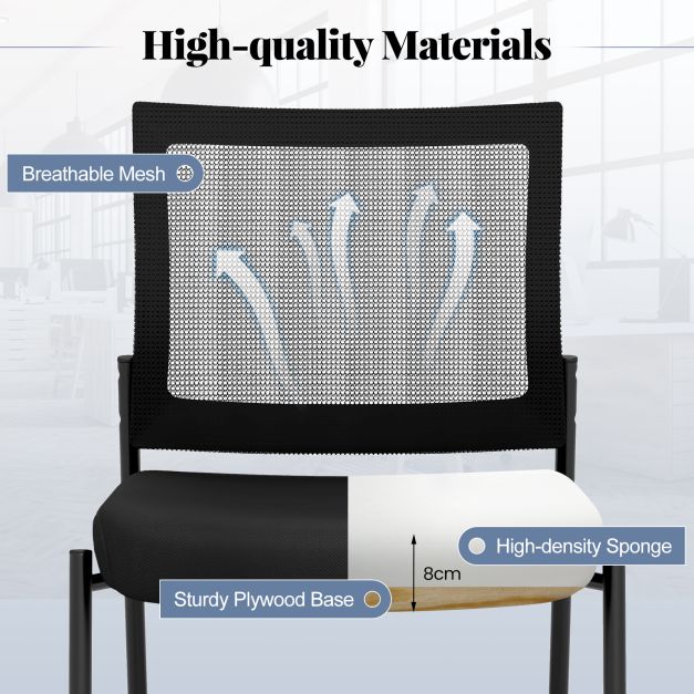 Stackable Armless Waiting Room Guest Chair with Wheels Set of 2-Black