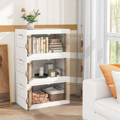 Folding 3 Pack PP 157 L Stackable Storage Bins with Lockable Wheels-White