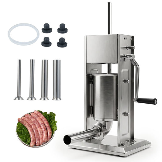 Stainless Steel Meat Filling Machine with 2 Speeds and 4 Stuffing Tubes for Home-3L