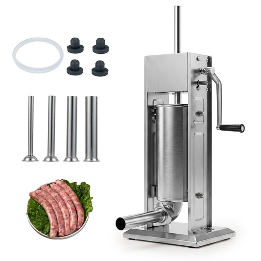 Stainless Steel Meat Filling Machine with 2 Speeds and 4 Stuffing Tubes for Home-5L