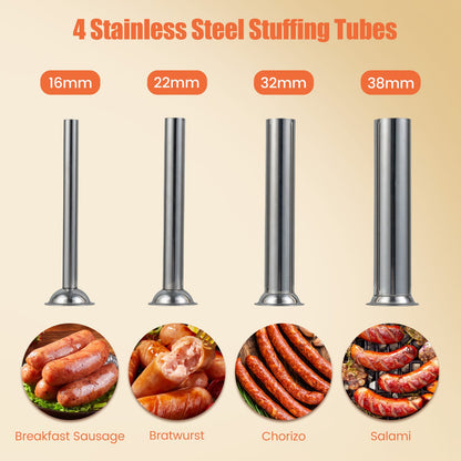 Stainless Steel Meat Filling Machine with 2 Speeds and 4 Stuffing Tubes for Home-5L