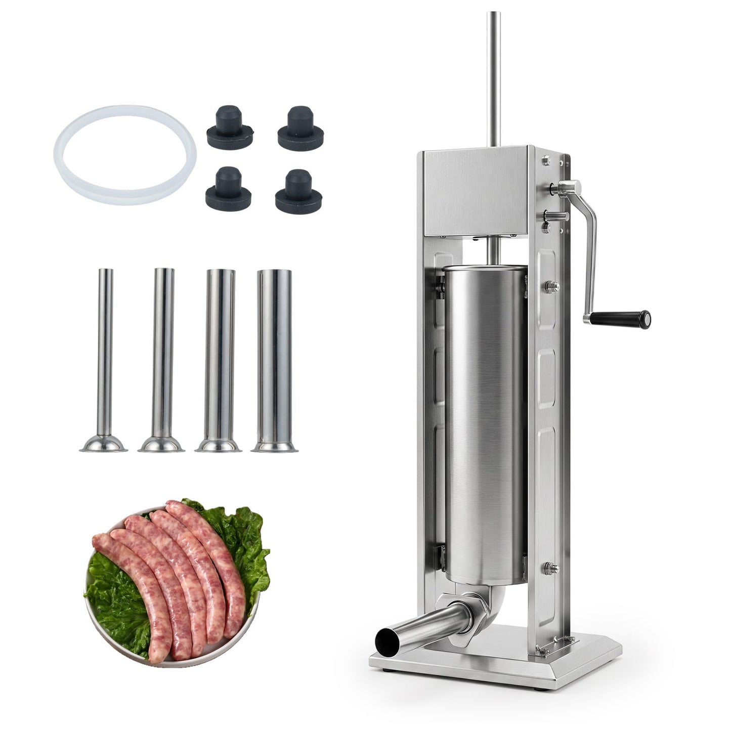 Stainless Steel Meat Filling Machine with 2 Speeds and 4 Stuffing Tubes for Home-7L