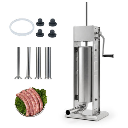 Stainless Steel Meat Filling Machine with 2 Speeds and 4 Stuffing Tubes for Home-7L