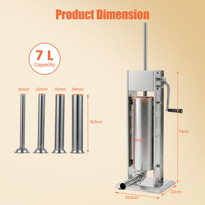 Stainless Steel Meat Filling Machine with 2 Speeds and 4 Stuffing Tubes for Home-7L