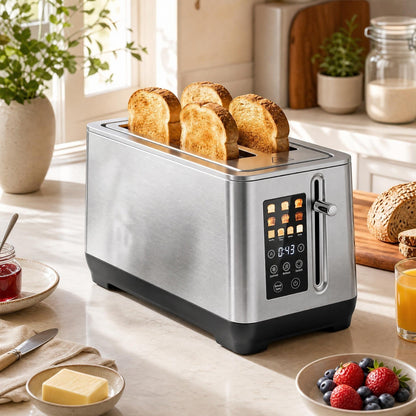 Stainless Steel Toaster with 6 Browning Levels and 4 Bread Types-Silver