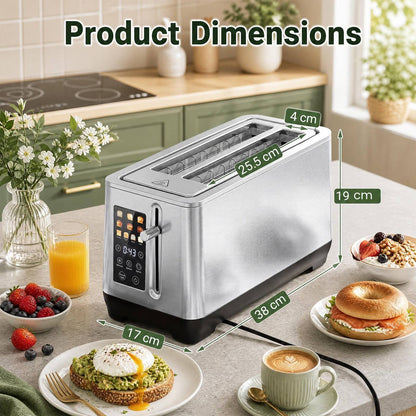 Stainless Steel Toaster with 6 Browning Levels and 4 Bread Types-Silver