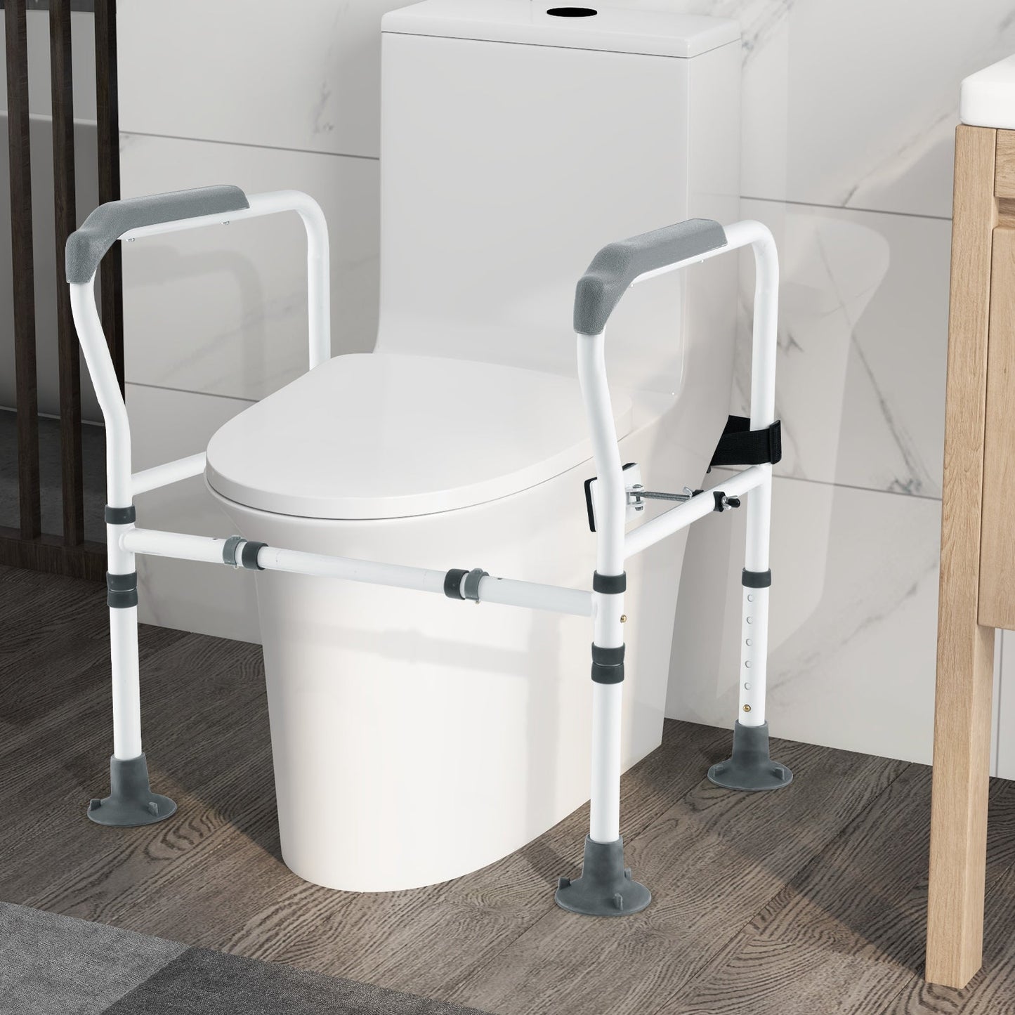 Stand Alone Toilet Safety Frame with Adjustable Height and Width-Grey