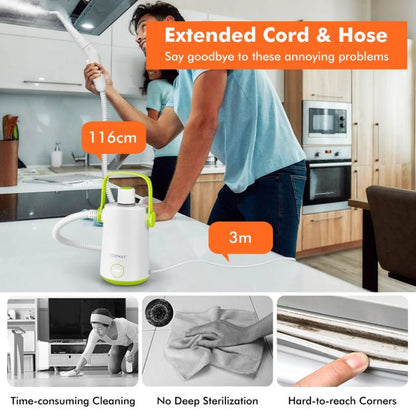 1000W Multipurpose Steam Cleaner with Extended Hose and Cord-Green