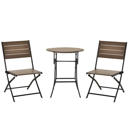 Steel Frame Slatted Outdoor Garden Bistro Set - Black/Brown