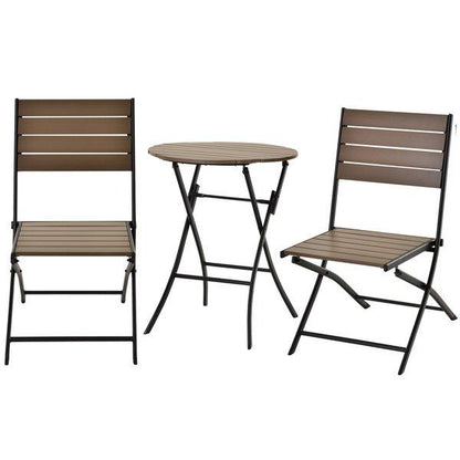 Steel Frame Slatted Outdoor Garden Bistro Set - Black/Brown