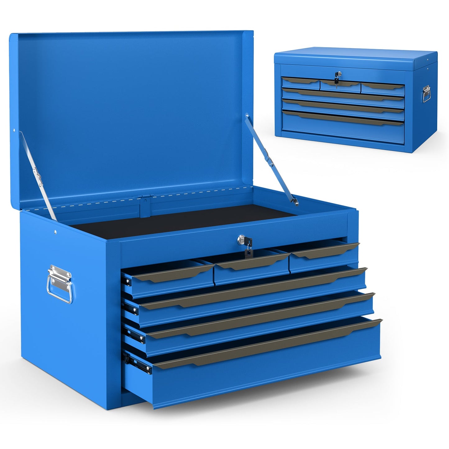Steel Tool Box Chest Case with 6 Drawers Top Storage Automatic Lock-Blue