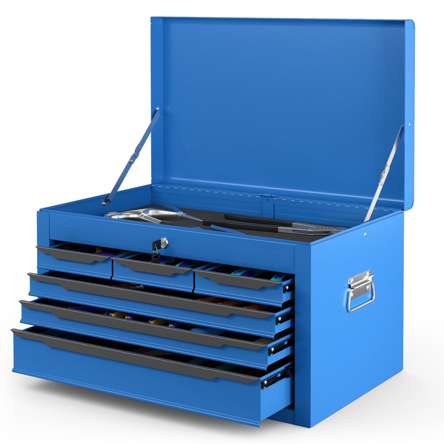Steel Tool Box Chest Case with 6 Drawers Top Storage Automatic Lock-Blue