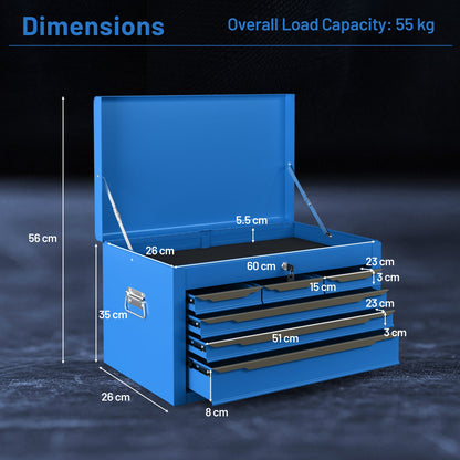 Steel Tool Box Chest Case with 6 Drawers Top Storage Automatic Lock-Blue