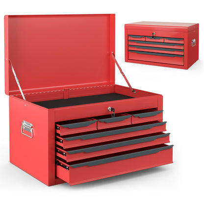 Steel Tool Box Chest Case with 6 Drawers Top Storage Automatic Lock-Red