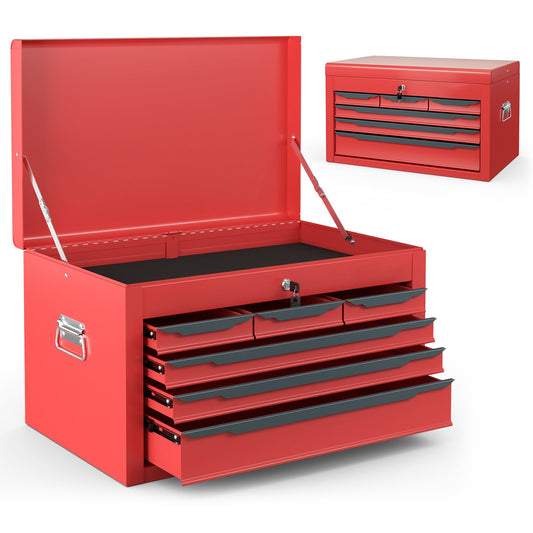 Steel Tool Box Chest Case with 6 Drawers Top Storage Automatic Lock-Red