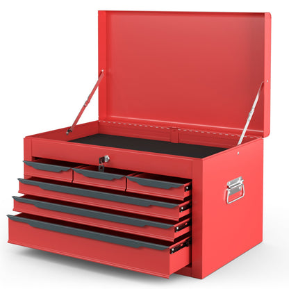 Steel Tool Box Chest Case with 6 Drawers Top Storage Automatic Lock-Red