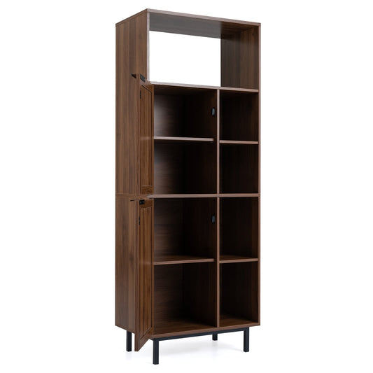 Storage Cabinet with 2 Rattan Doors and 5 Compartments-Brown