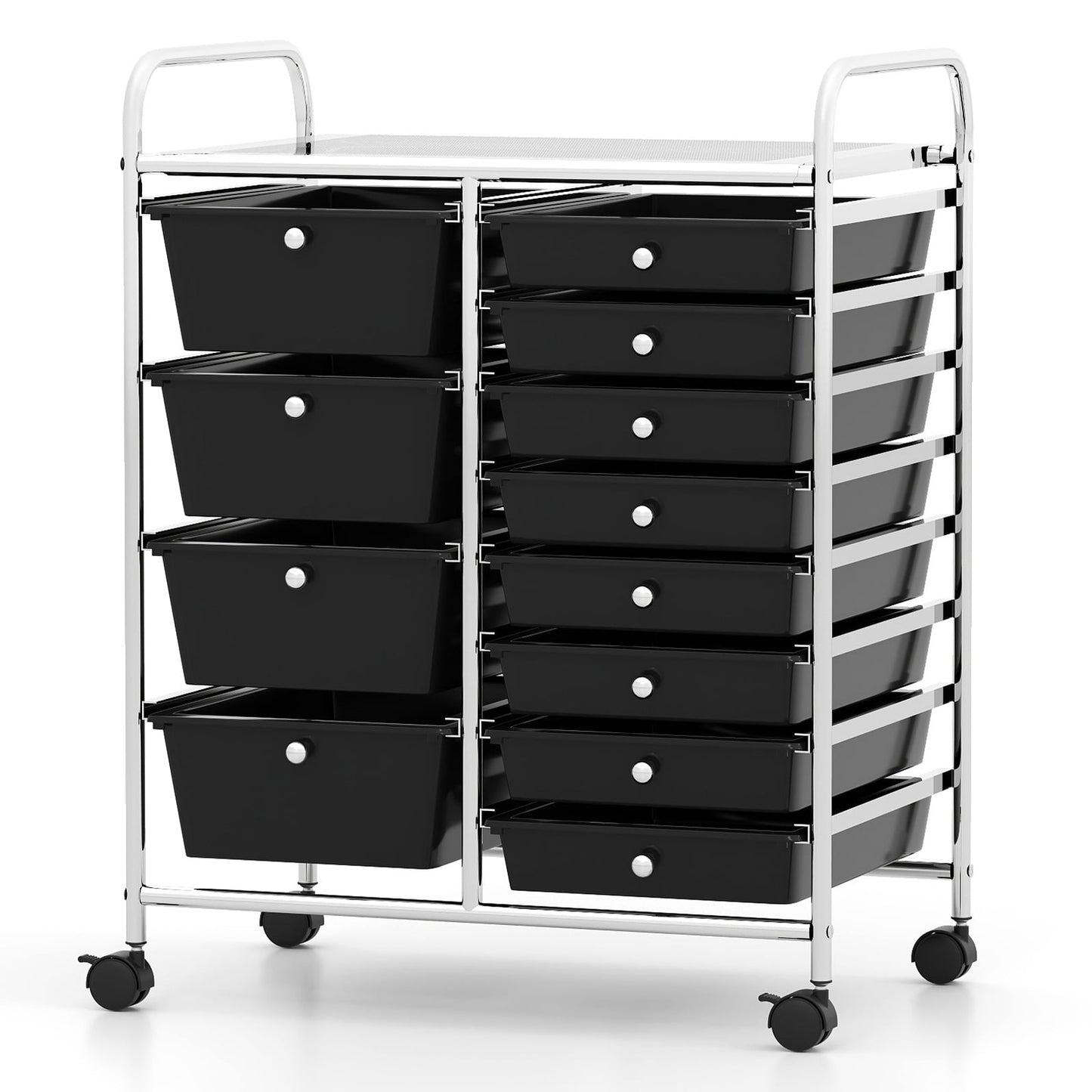 Storage Cart with 2-Size Drawer Rolling Cart Large Countertop Side Handles-Black