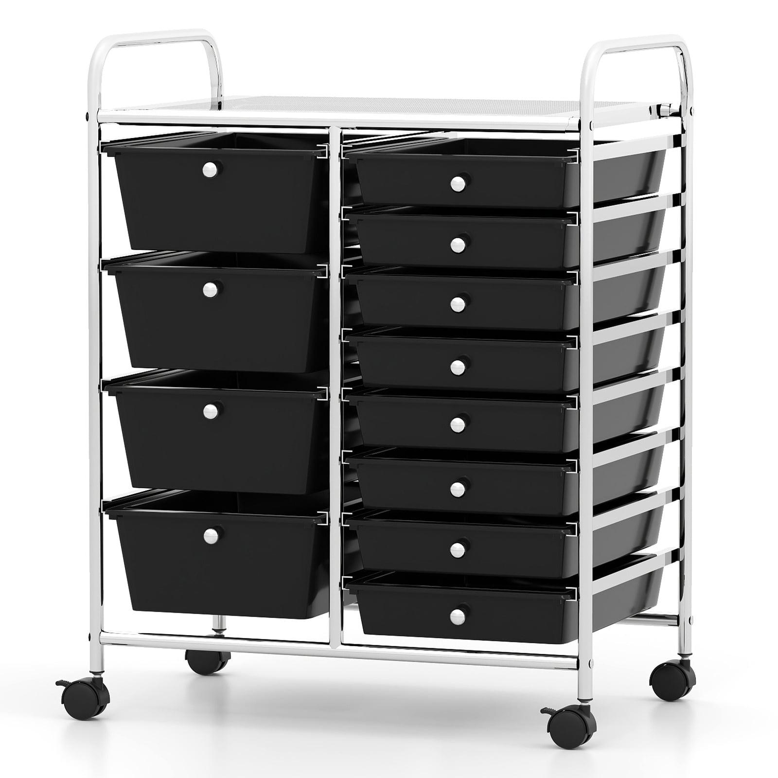 Storage Cart with 2-Size Drawer Rolling Cart Large Countertop Side Handles-Black