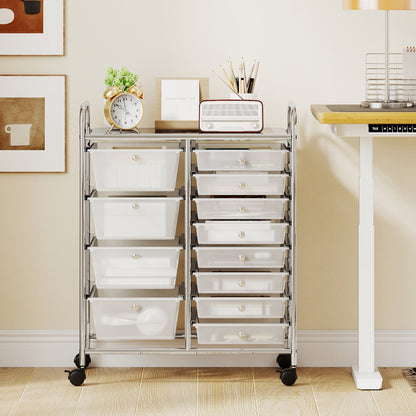 Storage Cart with 2-Size Drawer Rolling Cart Large Countertop Side Handles-Transparent