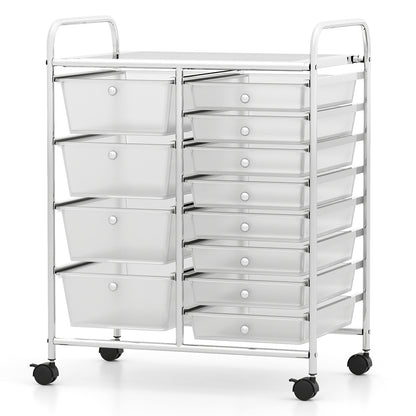 Storage Cart with 2-Size Drawer Rolling Cart Large Countertop Side Handles-Transparent