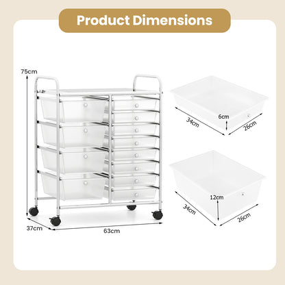 Storage Cart with 2-Size Drawer Rolling Cart Large Countertop Side Handles-Transparent