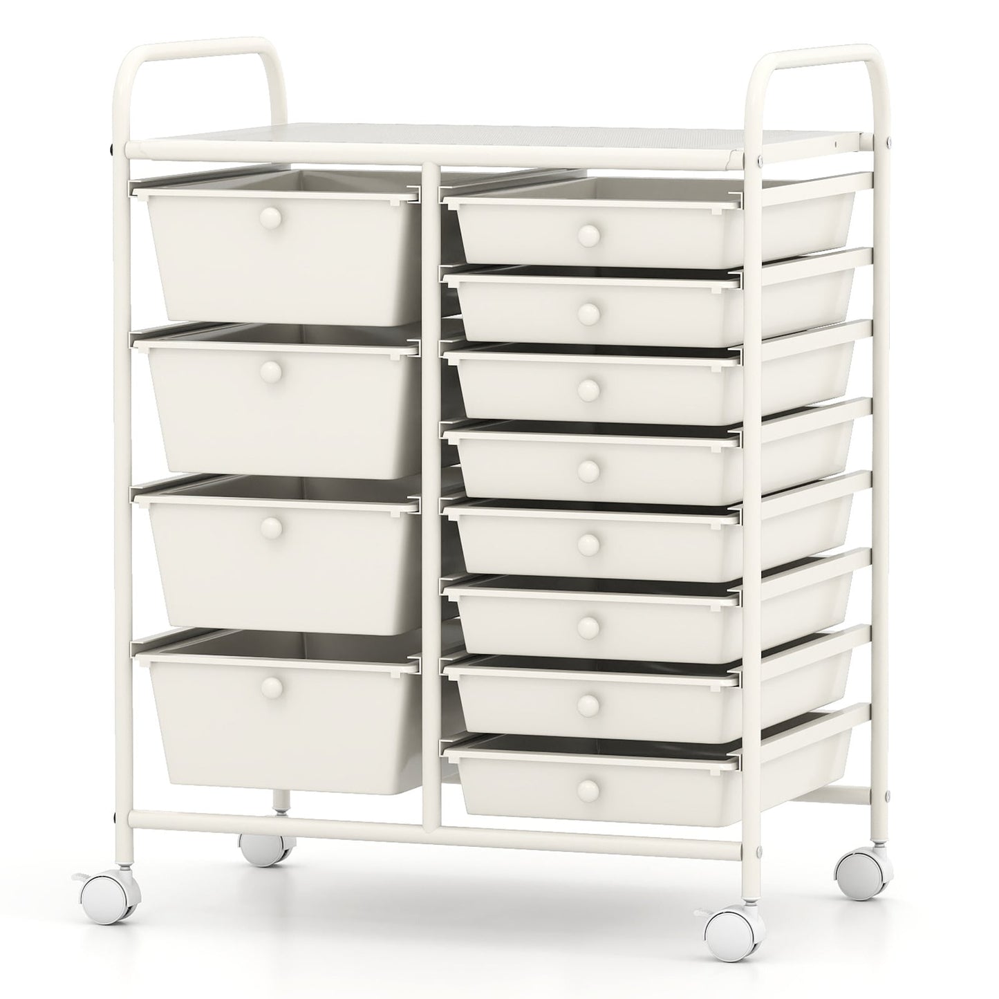 Storage Cart with 2-Size Drawer Rolling Cart Large Countertop Side Handles-White