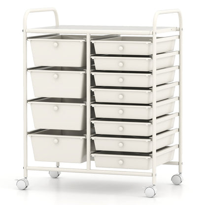 Storage Cart with 2-Size Drawer Rolling Cart Large Countertop Side Handles-White