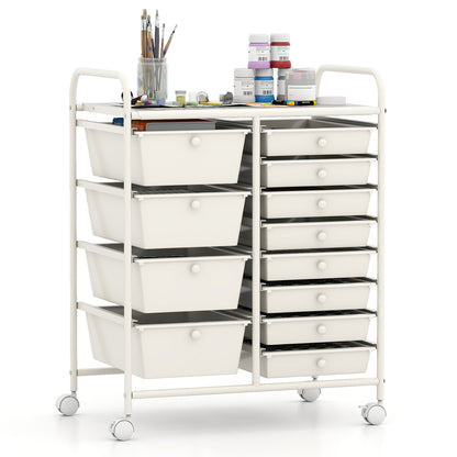 Storage Cart with 2-Size Drawer Rolling Cart Large Countertop Side Handles-White